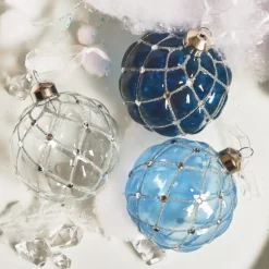 Set di 12 palline di Natale in vetro (D80 mm) Majestic Blu e trasparente