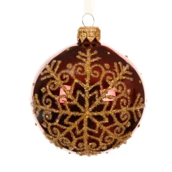 Set di 6 palline di Natale in vetro (D80 mm) Fiocco di neve glitterato Bordeaux
