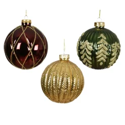 Set di 12 palline di Natale in vetro (D100 mm) Sogno Bordeaux, verde abete e oro