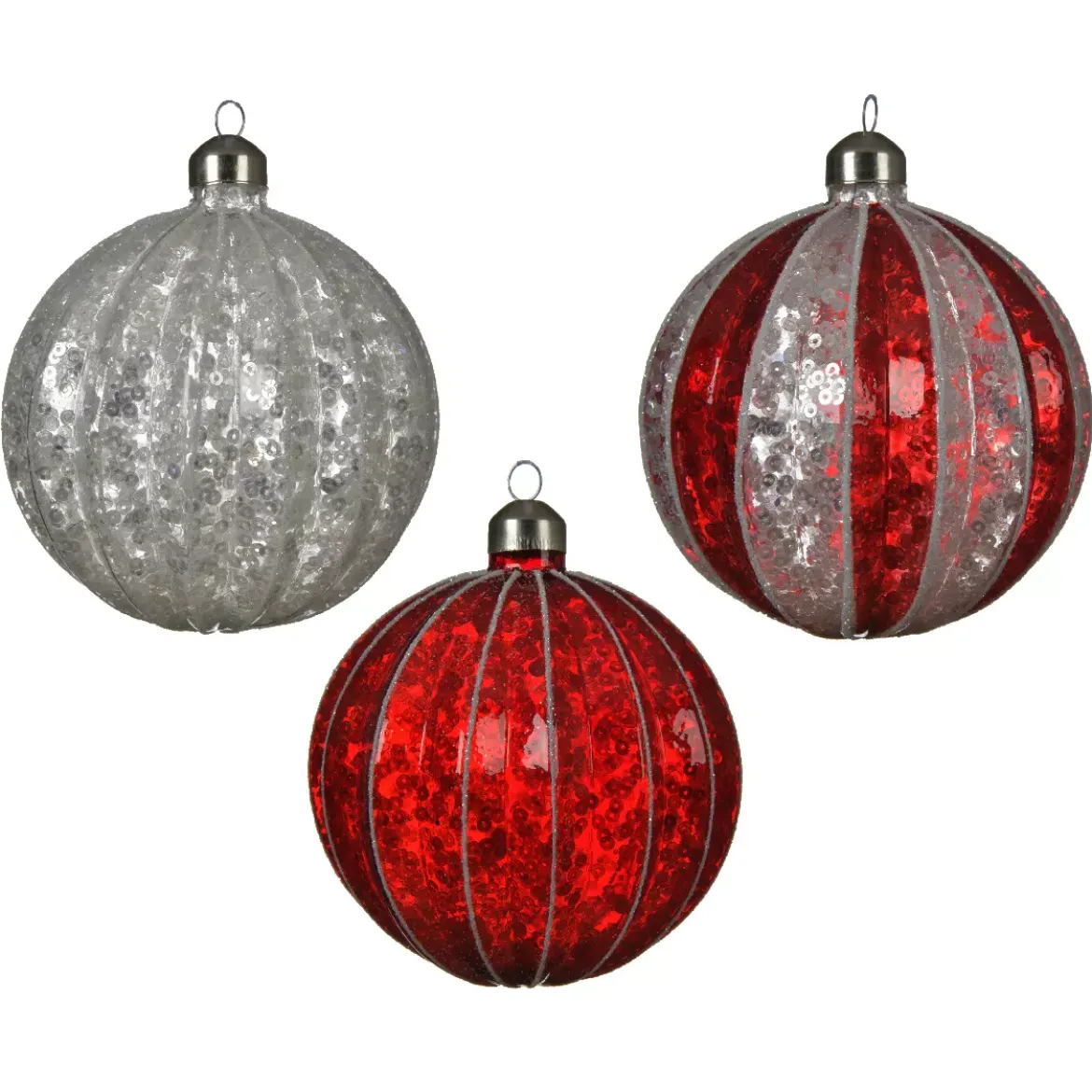Set di 12 palline di Natale in vetro (D100 mm) Glitter Argento e rosso