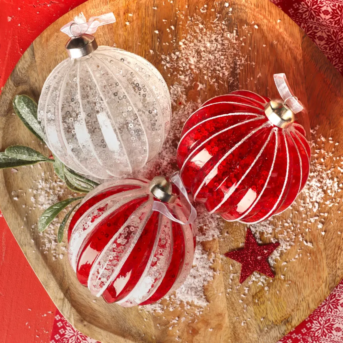 Set di 12 palline di Natale in vetro (D100 mm) Glitter Argento e rosso