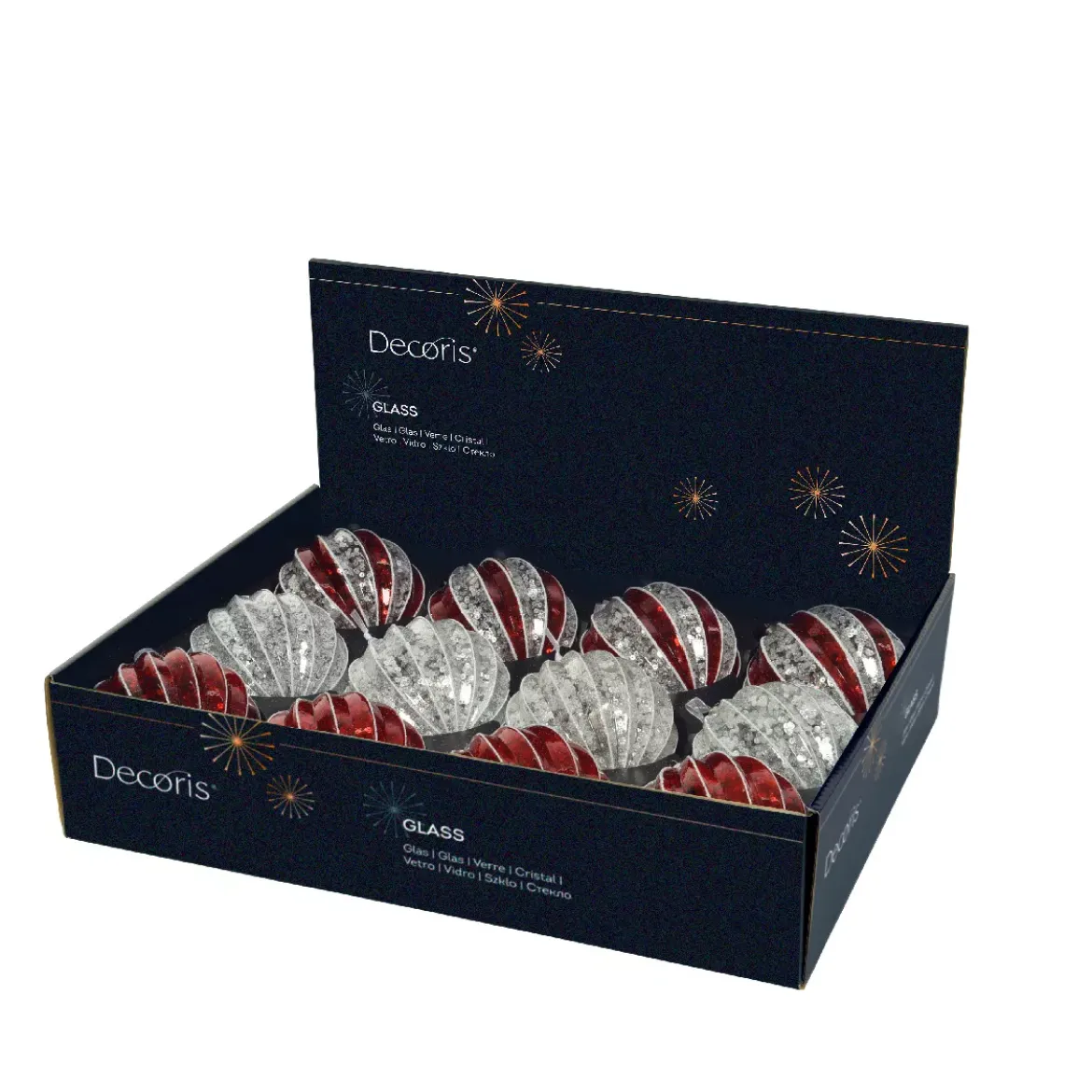 Set di 12 palline di Natale in vetro (D100 mm) Glitter Argento e rosso