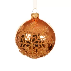 Set di 6 palline di Natale in vetro (D80 mm) Fiocco di neve luccicante Arancione