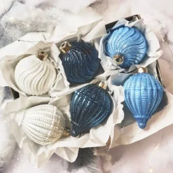 Set di 12 palline di Natale in vetro (D80 mm) Torsioni Blu e bianco