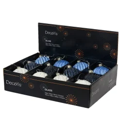 Set di 12 palline di Natale in vetro (D80 mm) Torsioni Blu e bianco