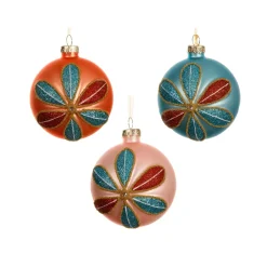Set di 12 palline di Natale in vetro (D80 mm) Petali glitterati Multicolore