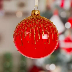 Set di 6 palline di Natale in vetro (D80 mm) Fiore ghiacciato Rosso