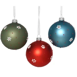 Set di 6 palline di Natale in vetro (D80 mm) Fiori e pois Multicolore