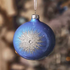 Set di 6 palline di Natale in vetro (D80 mm) Scintilla d'inverno Blu cielo e Argento