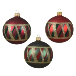 Set di 6 palline di Natale in vetro (D80 mm) Quadri Verde e rosso