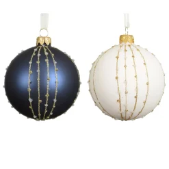 Set di 6 palline di Natale in vetro (D80 mm) Christmas night Bianco lana e blu notte