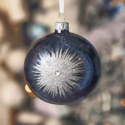 Set di 6 palline di Natale in vetro (D80 mm) Scintilla d'inverno Blu notte e Argento