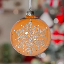 Set di 6 palline di Natale in vetro (D80 mm) Fiocco di neve fatato Cognac