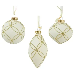 Set di 12 palline di Natale in vetro (D80 mm) Paris glitterato Bianco lana