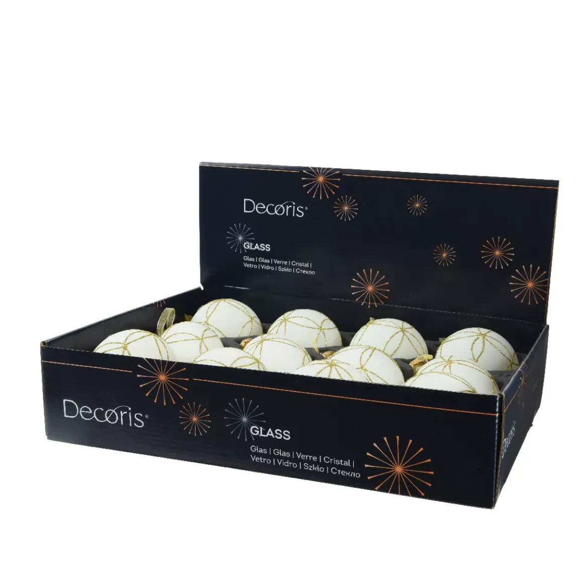 Set di 12 palline di Natale in vetro (D80 mm) Paris glitterato Bianco lana