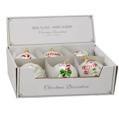 Set di 6 palline di Natale in vetro (D100 mm) Tenerezze Bianco perlato