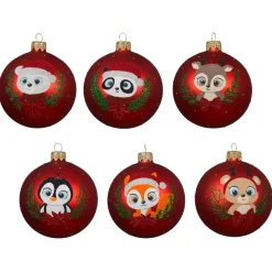 Set di 6 palline di Natale in vetro (D80 mm) Animali Occhi di cervo