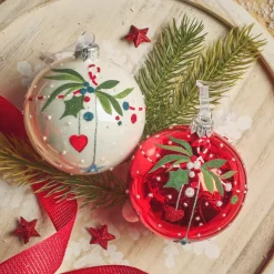 Set di 6 palline di Natale in vetro (D80 mm) Natale d'Antan Rosso e bianco