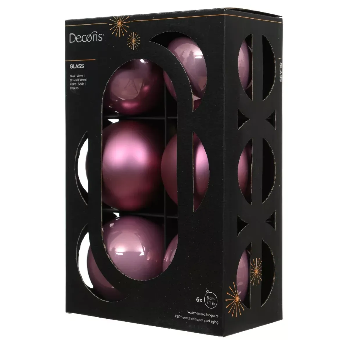 Set di 6 palline di Natale in vetro (D80 mm) Boreale Rosa antico