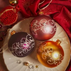 Set di 6 palline di Natale in vetro (D80 mm) Bucolico Oro, fico e rosa