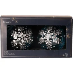 Set di 2 palline di Natale in vetro (D100 mm) Ghiaccio di diamante Azzurro