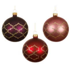 Set di 6 palline di Natale in vetro (D80 mm) Art Déco assortito Rosso