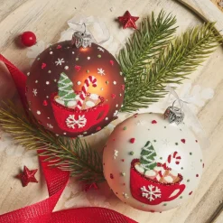 Set di 6 palline di Natale in vetro (D80 mm) Cioccolata calda Bianco e marrone caffè
