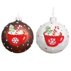 Set di 6 palline di Natale in vetro (D80 mm) Cioccolata calda Bianco e marrone caffè