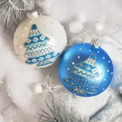Set di 6 palline di Natale in vetro (D80 mm) Abete nordico Azzuro