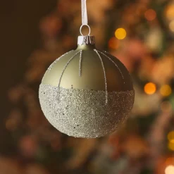 Set di 6 palline di Natale in vetro (D80 mm) Ballotine Verde Rosmarino