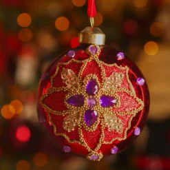 Set di 3 palline di Natale in vetro (D80 mm) Dahlia Viola