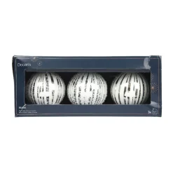 Set di 3 palline di Natale in vetro (D80 mm) Neve Bianca e argento