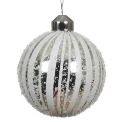 Set di 3 palline di Natale in vetro (D80 mm) Neve Bianca e argento