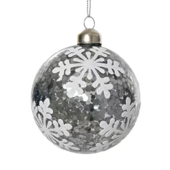 Set di 3 palline di Natale in vetro (D80 mm) Fiocchi di neve e glitter Argento