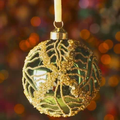 Set di 3 palline di Natale in vetro (D80 mm) Shiny glitter Verde abete