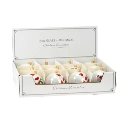 Set di 12 palline di Natale in vetro (D80 mm) Natale Tradizionale Bianco perlato