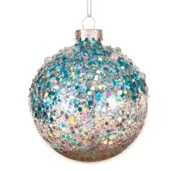 Set di 3 palline di Natale in vetro (D80 mm) Glitterate Blu