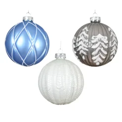 Set di 12 palline di Natale in vetro (D100 mm) Sogno Cielo blu, bianco e grigio