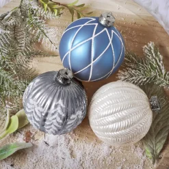 Set di 12 palline di Natale in vetro (D100 mm) Sogno Cielo blu, bianco e grigio