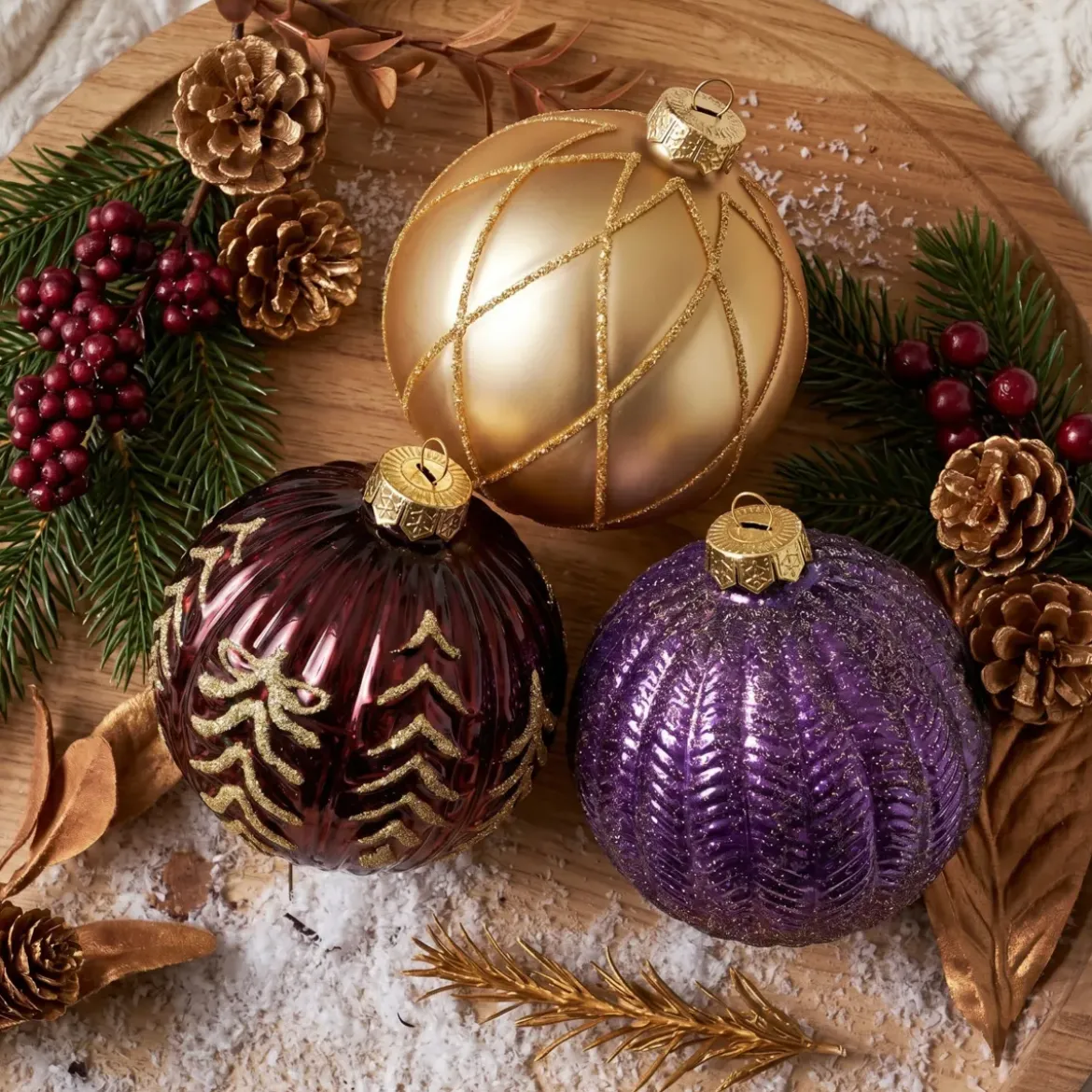 Set di 12 palline di Natale in vetro (D100 mm) Sogno Fico bordeaux e oro