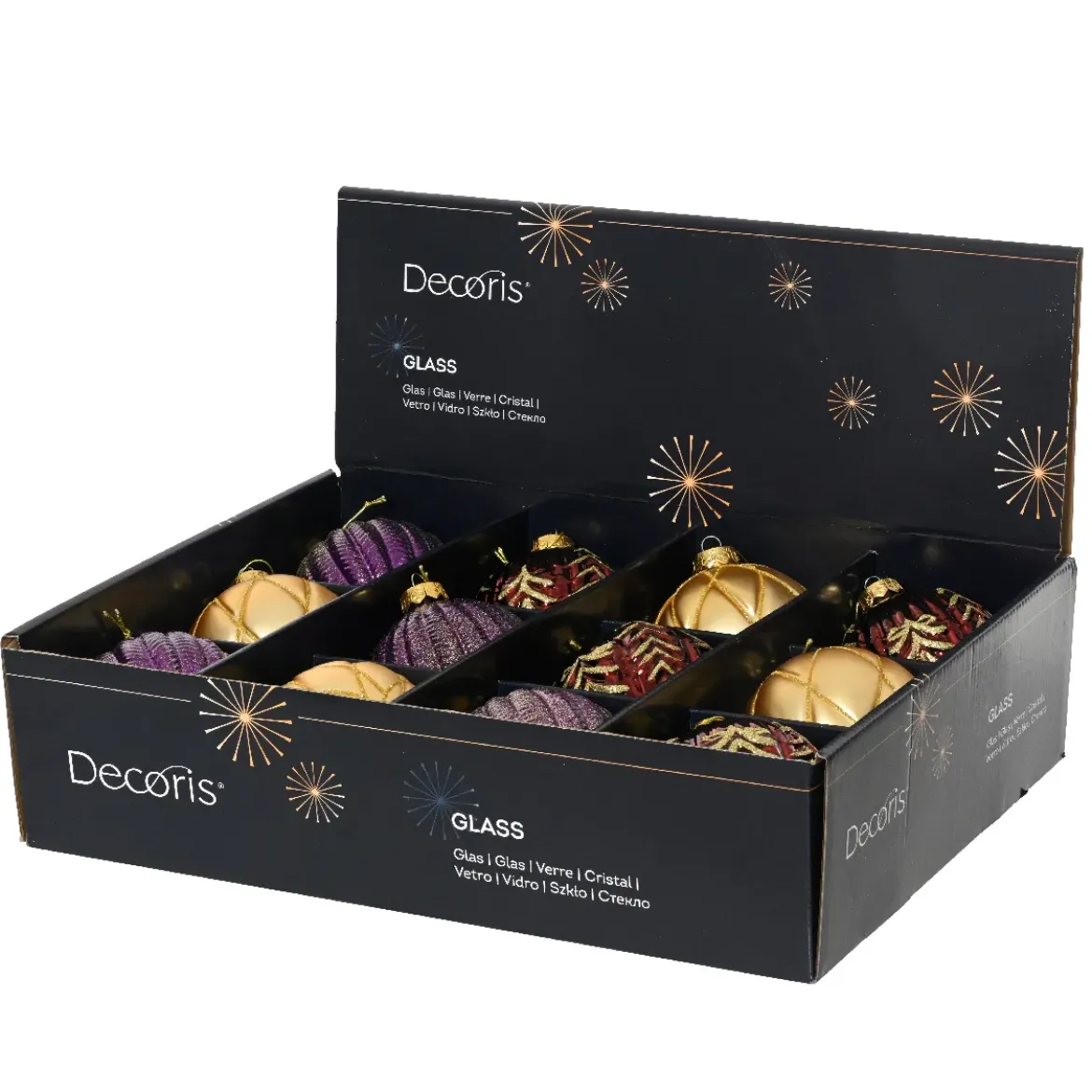 Set di 12 palline di Natale in vetro (D100 mm) Sogno Fico bordeaux e oro