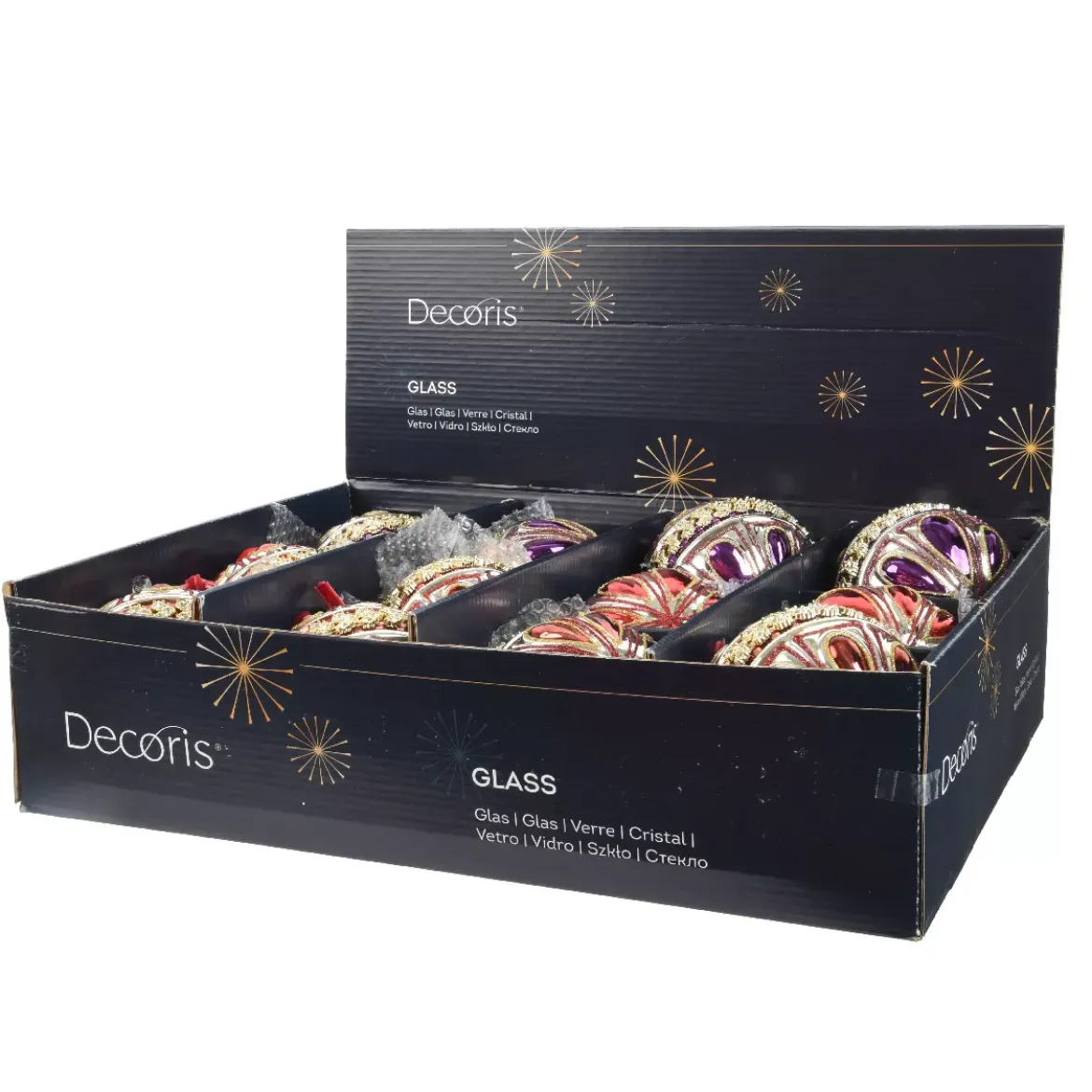 Set di 12 palline di Natale in vetro (D100mm) Diamante Rocaille Rosso e viola