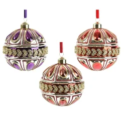 Set di 12 palline di Natale in vetro (D100mm) Diamante Rocaille Rosso e viola