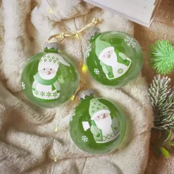 Set di 12 palline di Natale in vetro (D80 mm) Folletti allegri Verde rosmarino