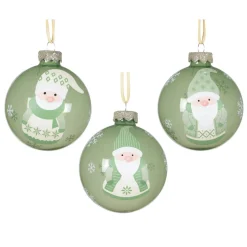 Set di 12 palline di Natale in vetro (D80 mm) Folletti allegri Verde rosmarino