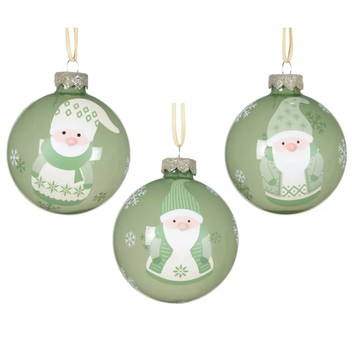 Set di 12 palline di Natale in vetro (D80 mm) Folletti allegri Verde rosmarino