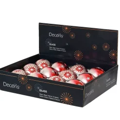 Set di 12 palline di Natale in vetro (D80 mm) Meribel Rosso con glitter argento