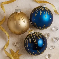 Set di 12 palline di Natale in vetro (D80 mm) Tesori di Mezzanotte Blu notte e dorato