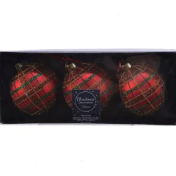 Set di 3 palline di Natale in vetro (D80 mm) Quadretti luccicanti Rosso