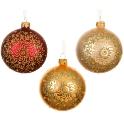 Set di 6 palline di Natale in vetro (D80 mm) Arabesco dorato glitterato